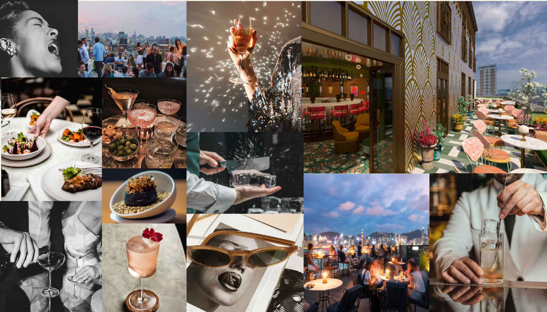 Broadwick mood board — cocktails, rooftops, glamour and hospitality